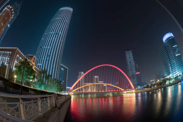istock Night view of Tianjin haihe river 539008486