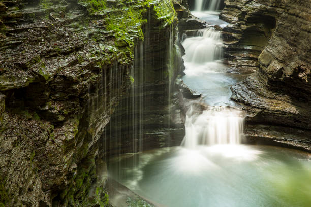 Watkins Glen State Park is located outside the village of Watkins Glen, south of Seneca Lake in Schuyler County in New York's Finger Lakes region. The park's lower part is near the village, while the upper part is open woodland.