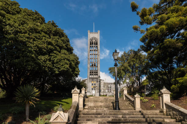 cathedral with staircase in Nelson, New Zealand Neo-gothic cathedral with staircase in Nelson, New Zealand nelson city new zealand stock pictures, royalty-free photos & images