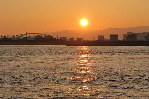 sunset of Osaka-Bay Japan