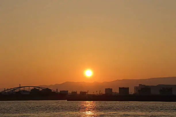 sunset of Osaka-Bay Japan