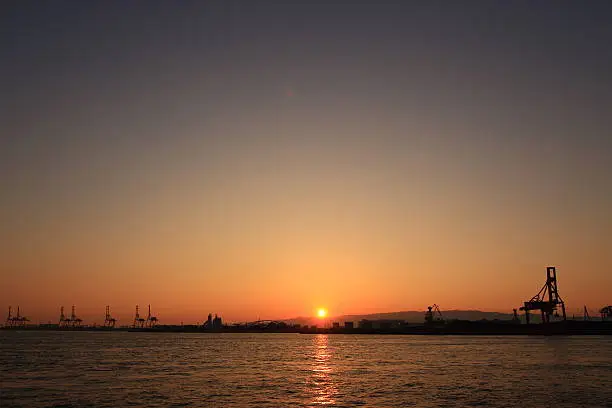 sunset of Osaka-Bay Japan