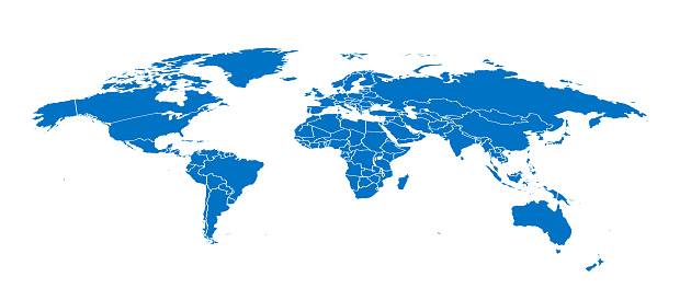 World simple blue map on white background