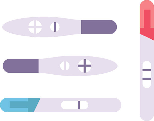 Pregnancy tests vector illustration. Positive color plastic pregnancy tests isolated on white background. Medical fertility woman result pregnancy tests examination vector. Female planning future ovulation pregnancy tests motherhood. family planning stock illustrations