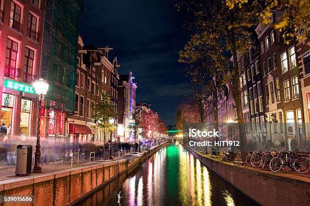 Canal View From Amsterdam At Night In The Netherlands Stock Photo - Download Image Now