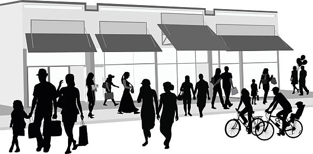 магазины толпы на свежем воздухе - focus on shadow shadow walking people stock illustrations