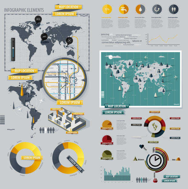 Infographic Elements with World Map and Map of the Subway vector art illustration