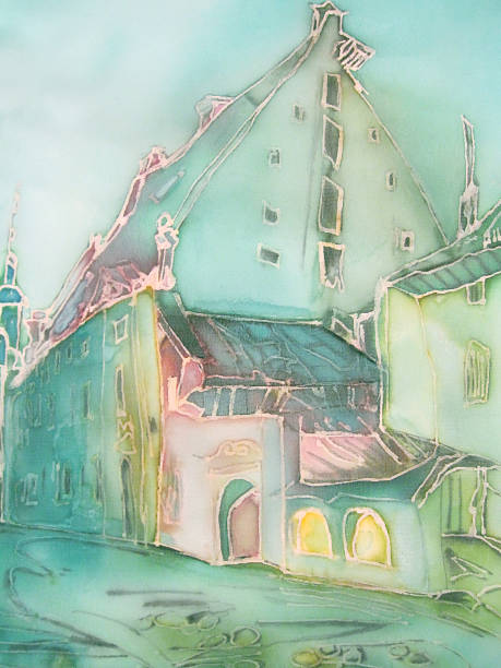 istock European city landscape, original batik painting on silk 539016225