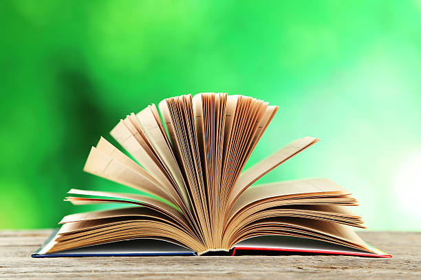 istock Open book on grey wooden background 539016463