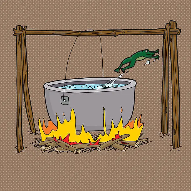 Vector illustration of Frog Jumping Out of Campfire Pot