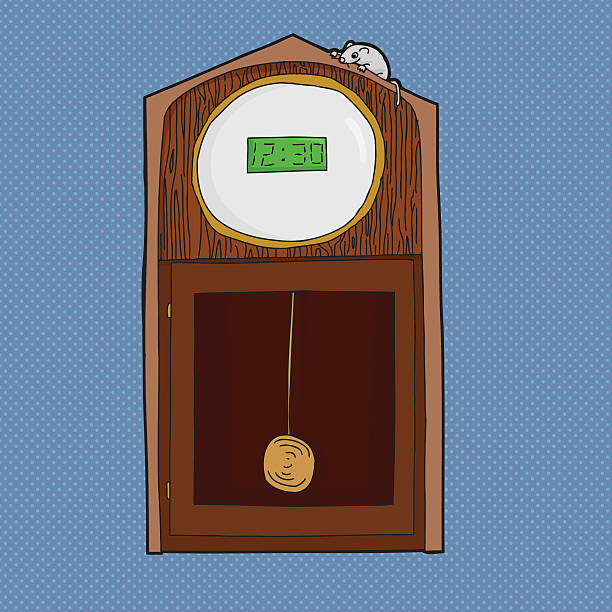 Clock with Digital Face and Mouse Grandfather clock with digital LCD face and mouse on top nursery rhyme clip art stock illustrations