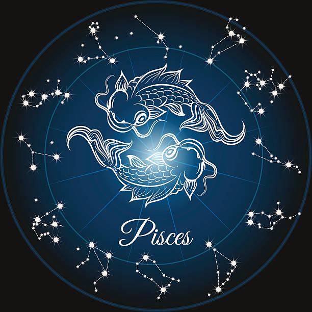 Zodiac sign pisces Zodiac sign pisces and circle constellations, Vector illustrattion astrology chart stock illustrations