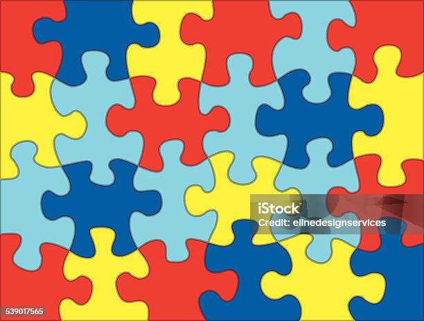 Vector Puzzle Pieces In Autism Awareness Colors Background Illus Stock Illustration - Download Image Now