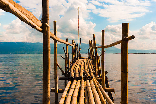 Bridge in Taal Lake A bridge made out of of bamboos in Taal Lake in Batangas, Philippines bamboo bridge stock pictures, royalty-free photos & images