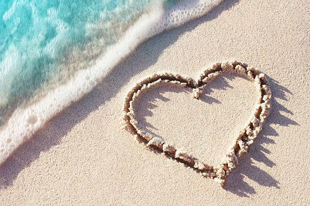 Heart symbol handwritten on a tropical beach