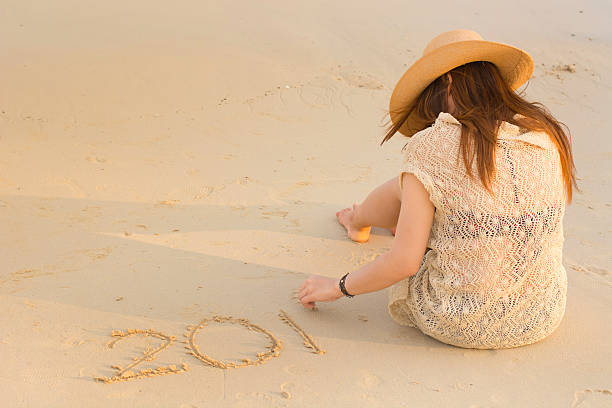 istock Woman drawing on sand 539021328