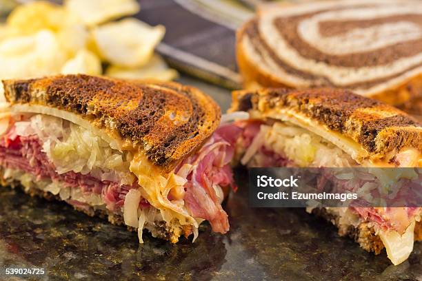 Reuben Chips Pickle Stock Photo - Download Image Now - Sandwich, Reuben Sandwich, Rye - Grain
