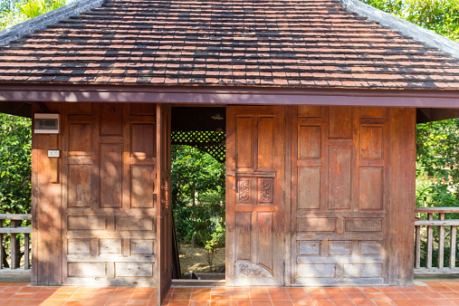Chiangmai, Thailand - November 18, 2014: The design of thailand traditional vintage wooden house in Pundao garden in Chiangmai, Thailand.