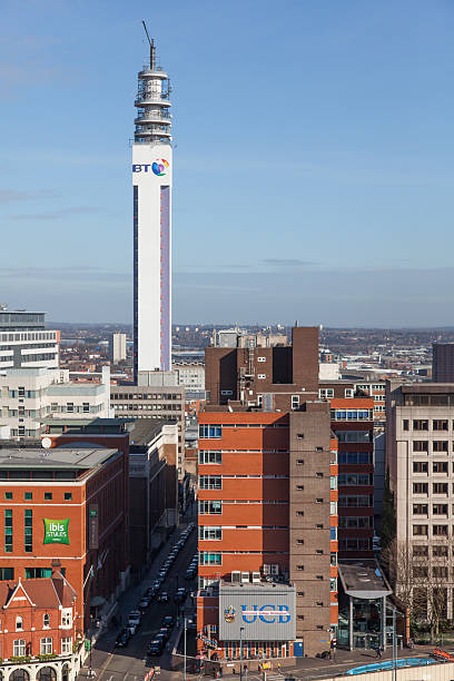 British Telecom Tower Birmingham Birmingham, England - February 18, 2015: British Telecom Tower Birmingham City Centre, ibis hotel and city street and  University Collage Birmingham people can be seen inthe street. british telecom photos stock pictures, royalty-free photos & images