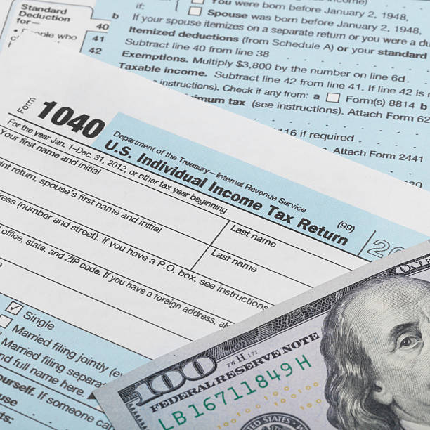istock US Tax Form 1040 and 100 dollars 539027009