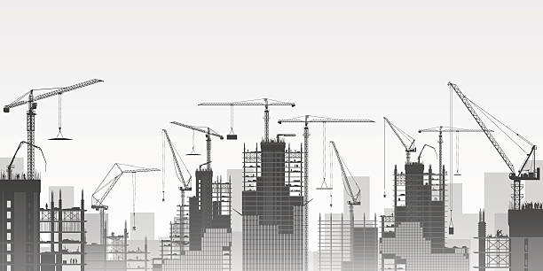 tower cranes - silhouette crane construction construction site stock-grafiken, -clipart, -cartoons und -symbole