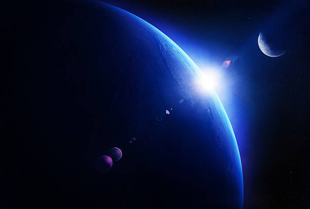 istock Earth sunrise with moon in space 539040987