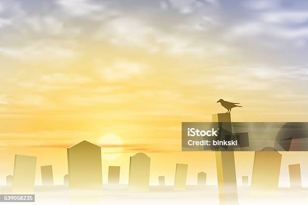 Misty Graveyard Stock Illustration - Download Image Now - 2015, Cemetery, Crow - Bird