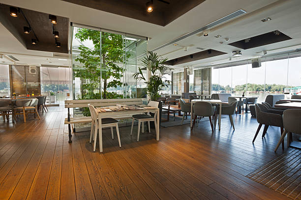 istock Interior of an elegant riverside cafe 539058441