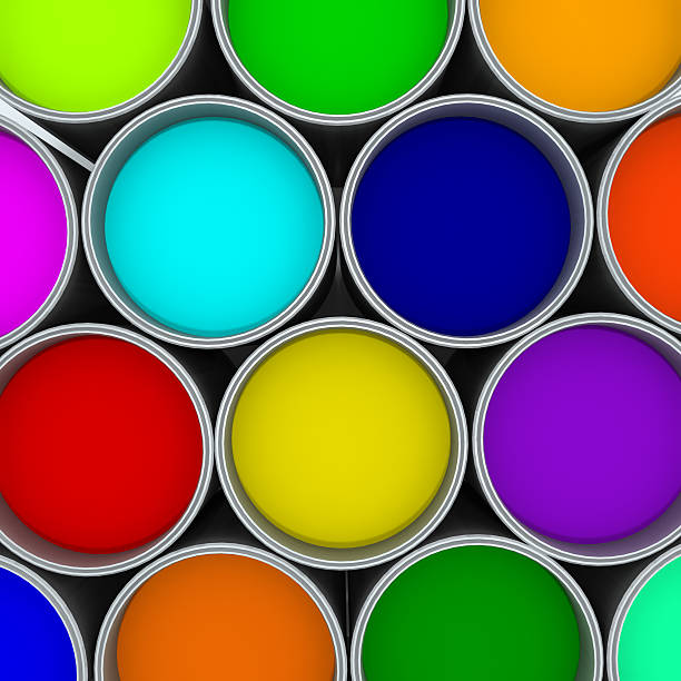 istock Paint cans color palette, cans opened top view 539058819