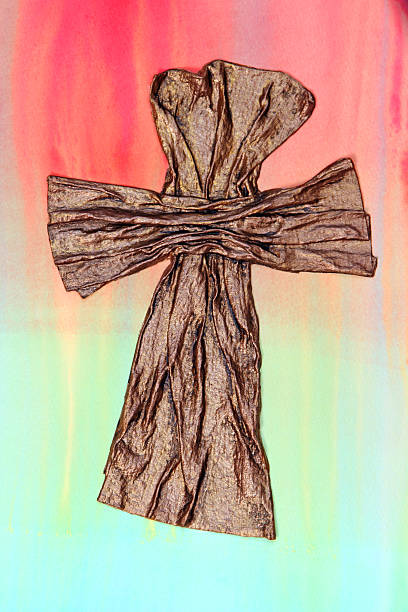 istock Religious: Textile gold Cross on Painted Background 539069763