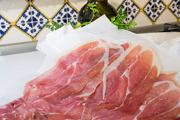 Thin sliced pieces of Italian ham