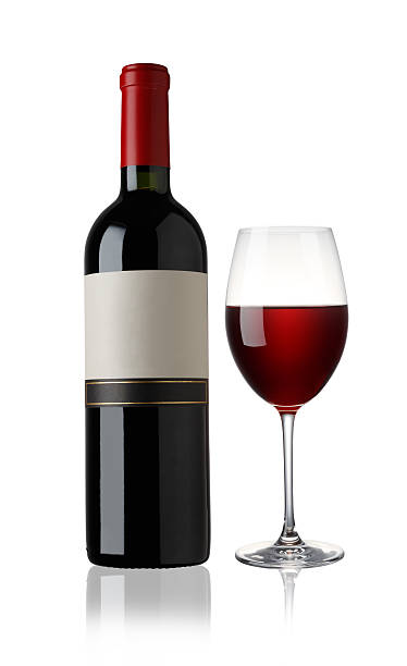 istock Red Wine bottle and glass on white background 539071835