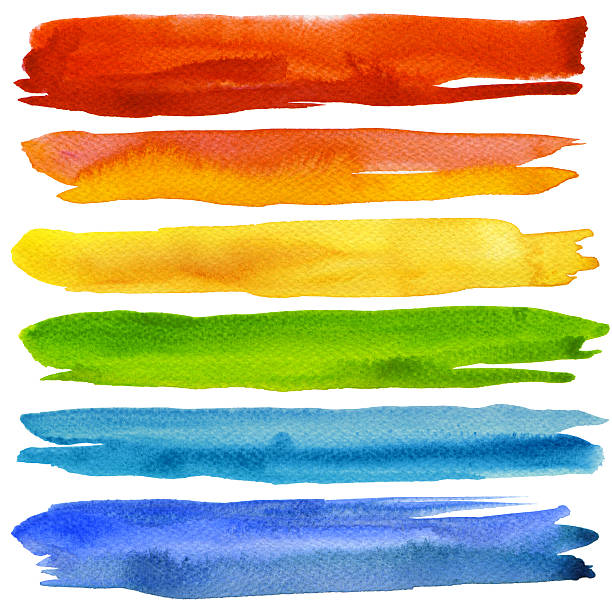 satz von farbigen aquarell brush strokes. - wallpaper brush paintbrush equipment green stock-grafiken, -clipart, -cartoons und -symbole