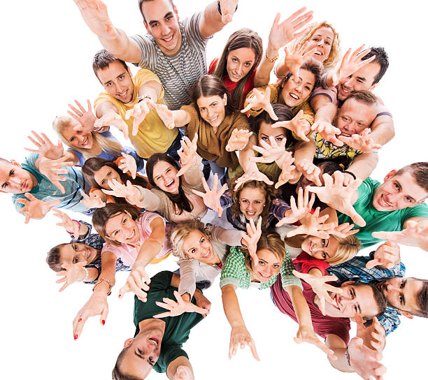 istock High angle view of cheerful young people. 539077991