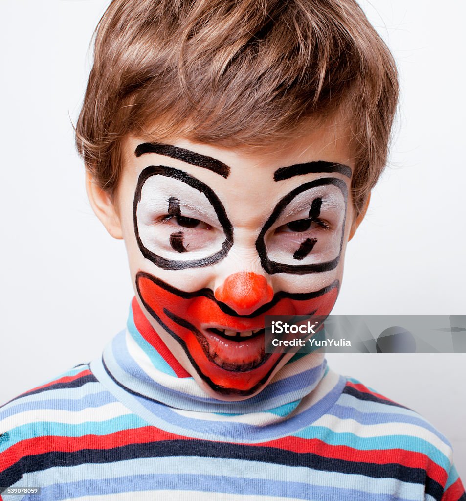 Little Cute Boy With Facepaint Like Clown Pantomimic Expressions Close  Stock Photo - Download Image Now - iStock