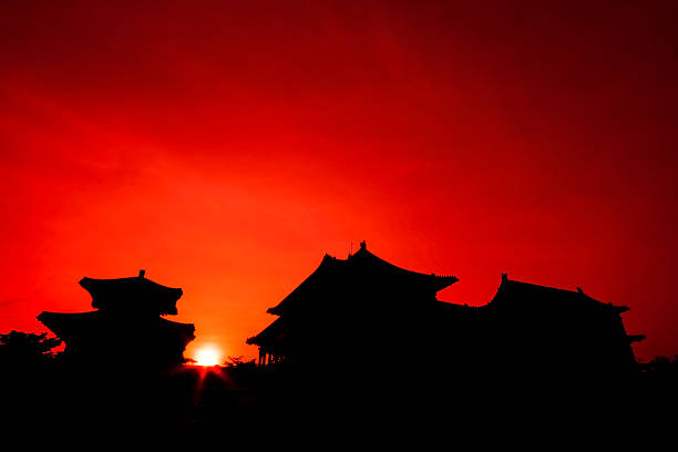 silhouette of Chinese Pagoda stock photo