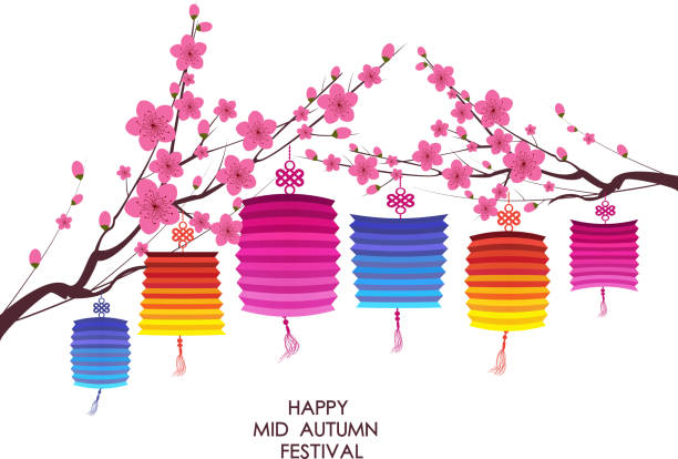 traditional background for traditions of Mid Autumn Festival, Lantern Festival traditional background for traditions of Chinese Mid Autumn Festival or Lantern Festival fire rabbit zodiac stock illustrations