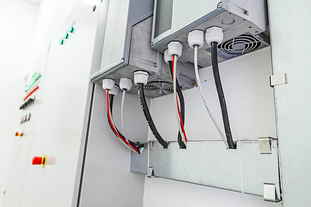 istock Cable glands on power connections at electricity distribution. 539085566