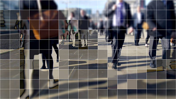 Digitized commuters on London Bridge. stock photo