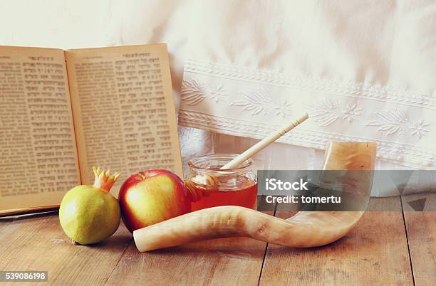 Rosh Hashanah Concept Traditional Symbols Stock Photo - Download Image Now
