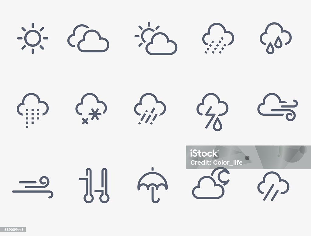 weather icons Set of 15 weather icons. Thin lines Icon Symbol stock vector