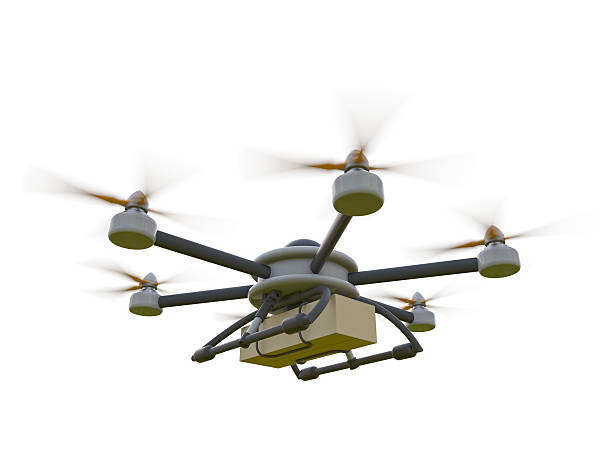 istock Gray hexacopter. Shipping to home. Flying courier. 3d illustration. 539090300