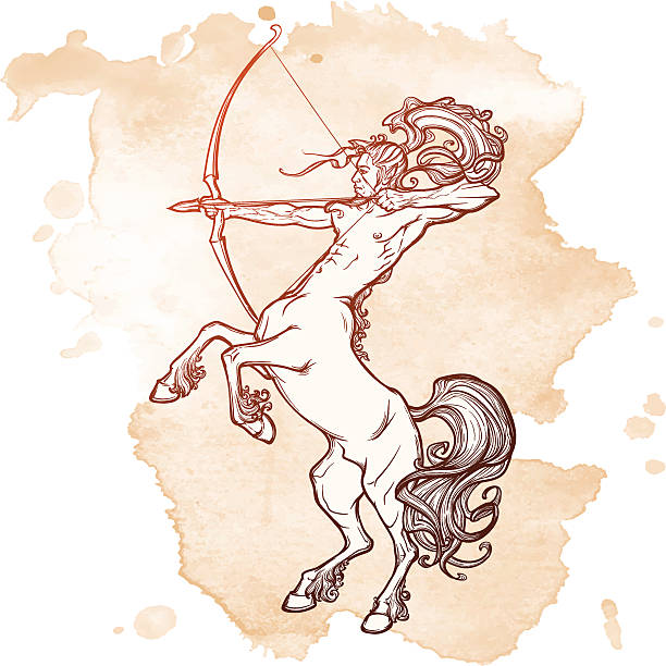Rearing Centaur holding bow and arrow. Vintage style sketch. Rearing Centaur holding bow and arrow. Boho style look. Vintage style illystration. Vintage tattoo design. EPS10 vector illustration zodiac sketch stock illustrations