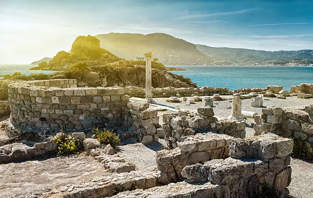 Agios Stefanos archaeological site in Kefalos,Kos Island,Greece,focus on the column