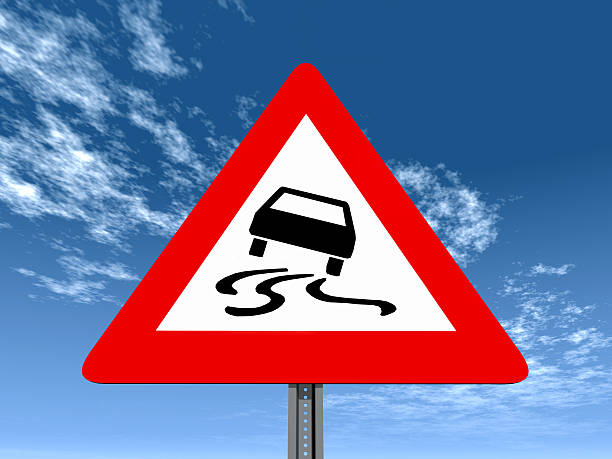 istock Warning sign road slippery when wet or dirty 539092141
