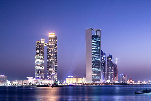 Abu Dhabi city skyline at twilight, United Arab Emirates