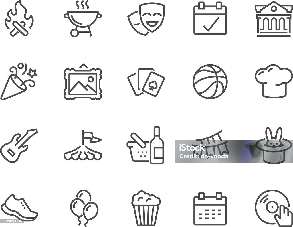 Line Event Icons Simple Set of Event Related Vector Line Icons. Contains such Icons as Bonfire, Guitar, Popcorn, Party, Festival and more. Editable Stroke. 48x48 Pixel Perfect. Icon Symbol stock vector