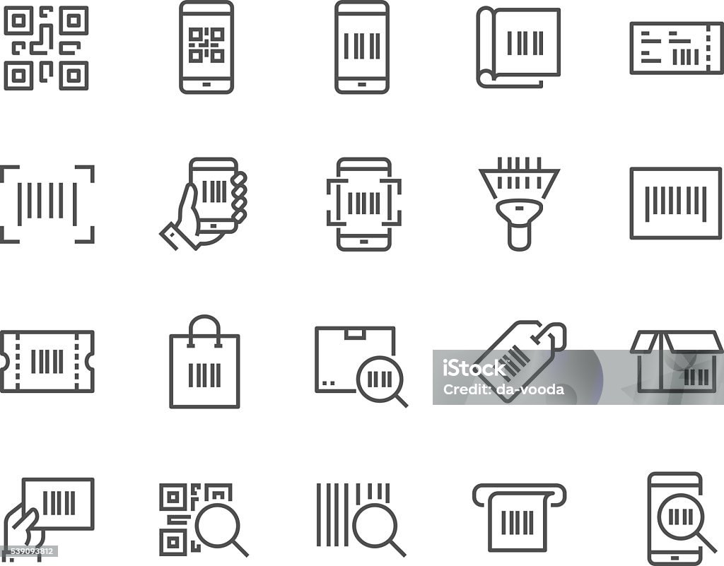 Line QR Code Icons Simple Set of QR Code Related Vector Line Icons. Contains such Icons as Scanner, Package Code, Ticket, Barcode and more. Editable Stroke. 48x48 Pixel Perfect. Icon Symbol stock vector
