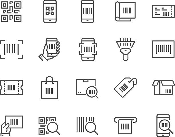 Line QR Code Icons Simple Set of QR Code Related Vector Line Icons. Contains such Icons as Scanner, Package Code, Ticket, Barcode and more. Editable Stroke. 48x48 Pixel Perfect. label icons stock illustrations