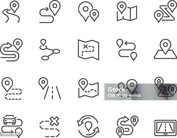 Line Route Icons Stock Illustration - Download Image Now - Icon Symbol, Map, Direction